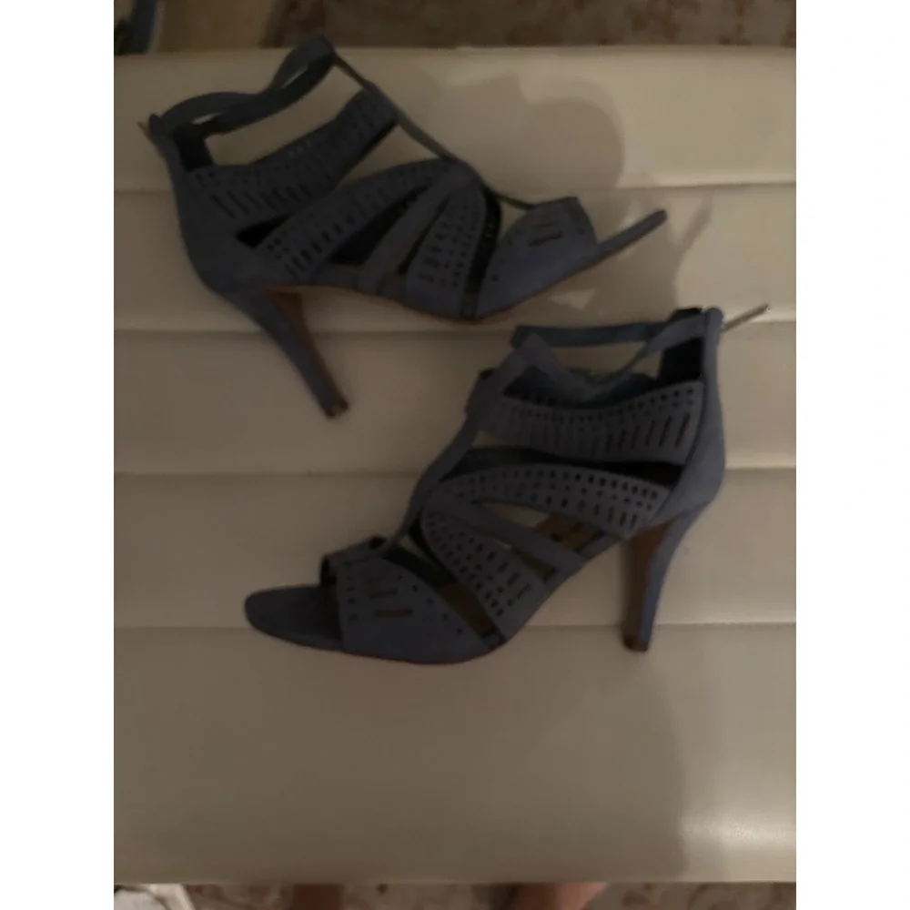 UNISA Women's‎ Blue Suede Laser Cut Peep Toe Stiletto Heel Booties Size 7M